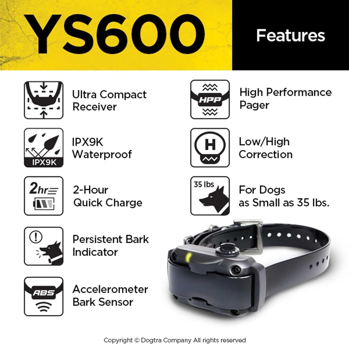 Dogtra YS600 Rechargeable Waterproof High-Output No Bark Collar