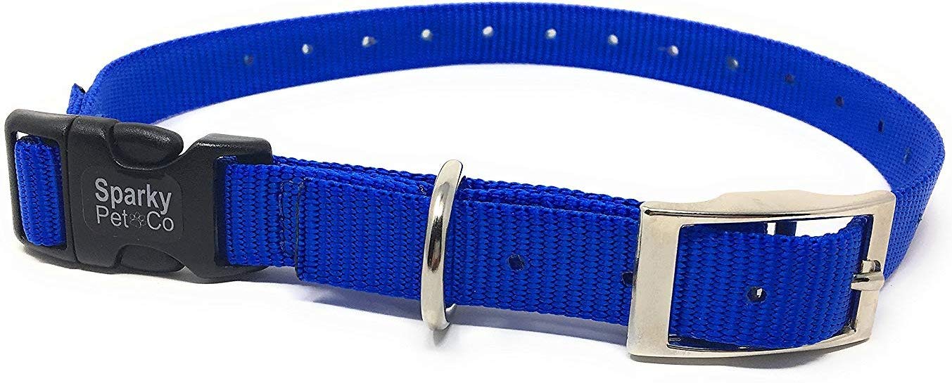 Sparky Pet Co 1" ECollar Replacement Strap Double Buckle Nylon Metal Clasp - Blue