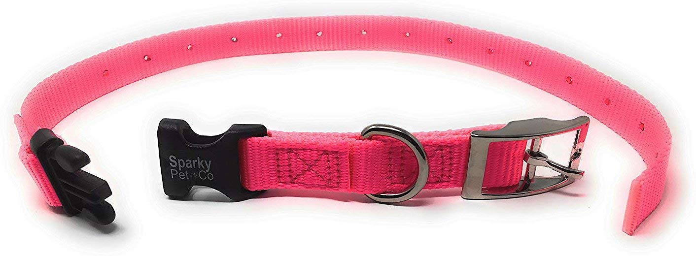 Sparky Pet Co 1" ECollar Replacement Strap Double Buckle Nylon Quick Release Metal Clasp - Pink