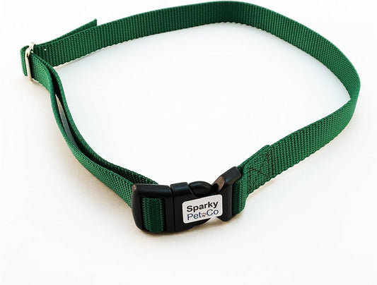 ECollar Replacement Strap - Easy Release Black Plastic Buckle Dog Collar - Solid Nylon - Adjustable � Compatible with No Hole Bark, Wireless Fence,In Ground Fence Collars - 1" Wide (Green)