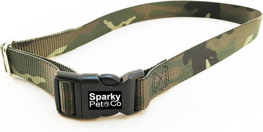 ECollar Replacement Strap - Easy Release Black Plastic Buckle Dog Collar - Solid Nylon - Adjustable � Compatible with No Hole Bark, Wireless Fence,In Ground Fence Collars - 1" Wide (Camo Green)