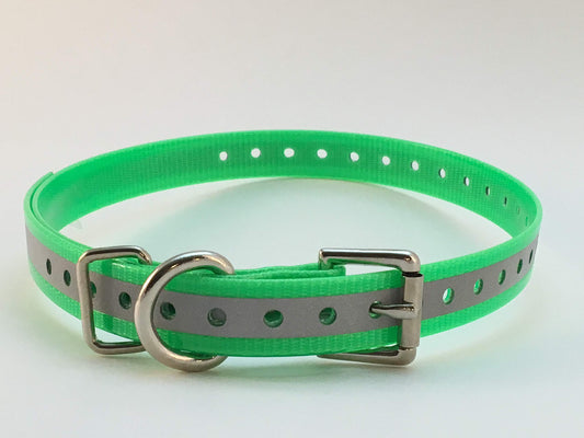 3/4 Inch Reflective High Flex Dog Roller Buckle Collar Straps (Green/Pink)