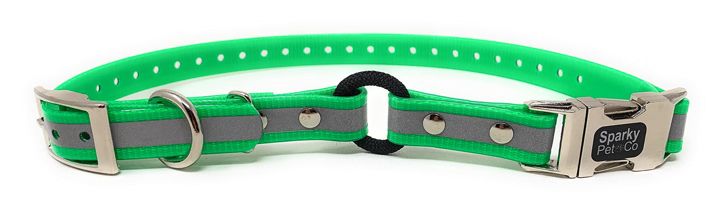 Sparky Pet Co - 3/4" Reflective Green Zeus ECollar Replacement Strap - Bungee Loop Dog Collar