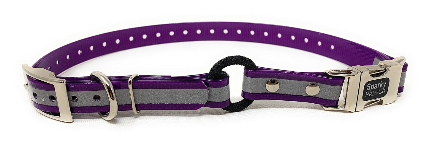 Zeus ECollar Replacement Strap Bungee DoubleBuckle MetalClasp 3/4" x 28" Purple Reflective