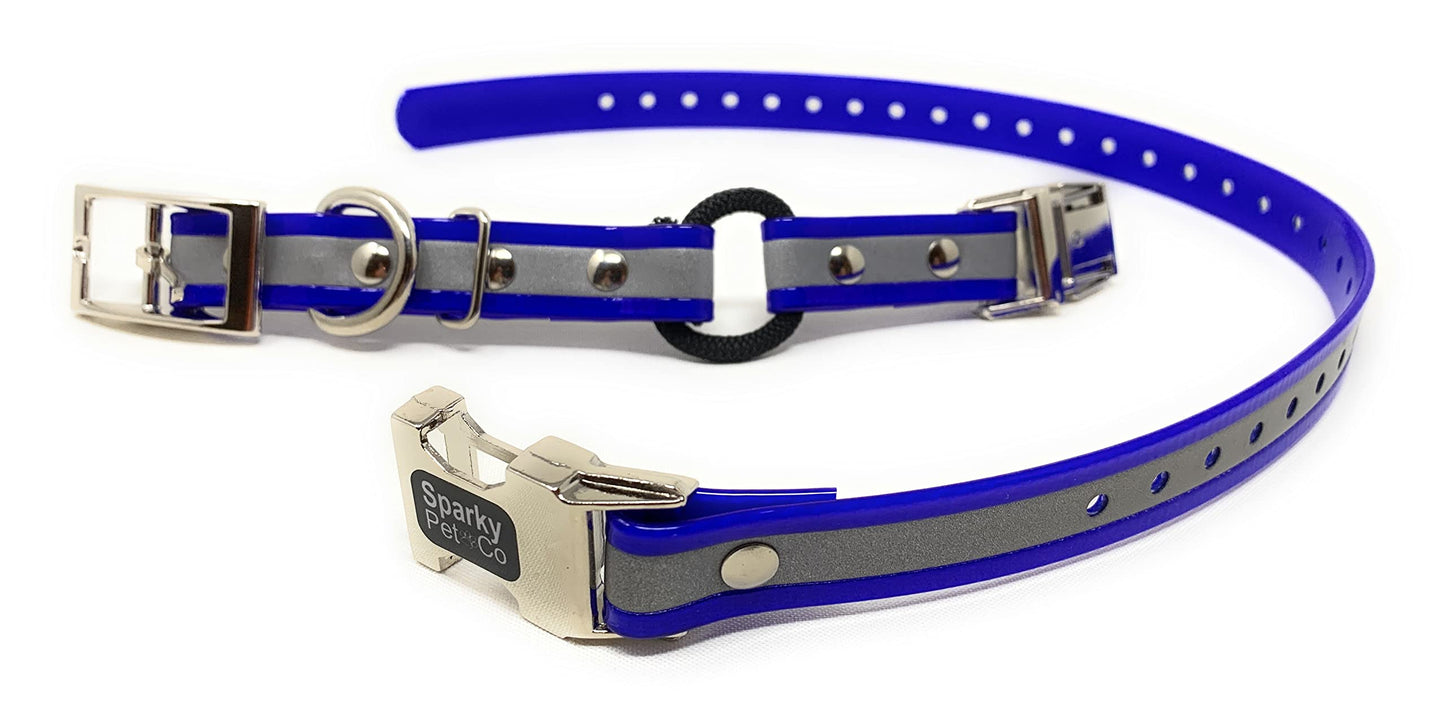 Zeus ECollar Replacement Strap Bungee DoubleBuckle MetalClasp 3/4"x28" Blue Reflective