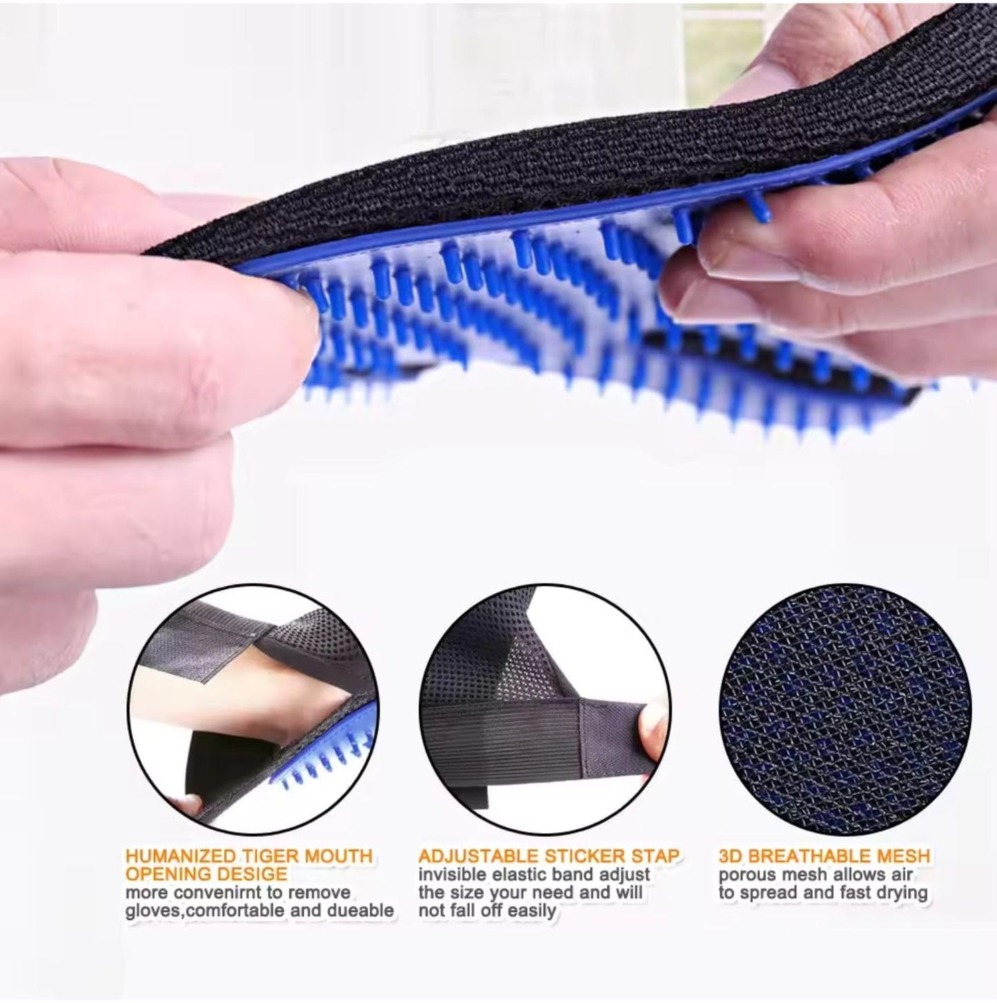 Pet Grooming Pet Hair Remover Glove-- Perfect Washing Glove Brush R/L HAND, Blue