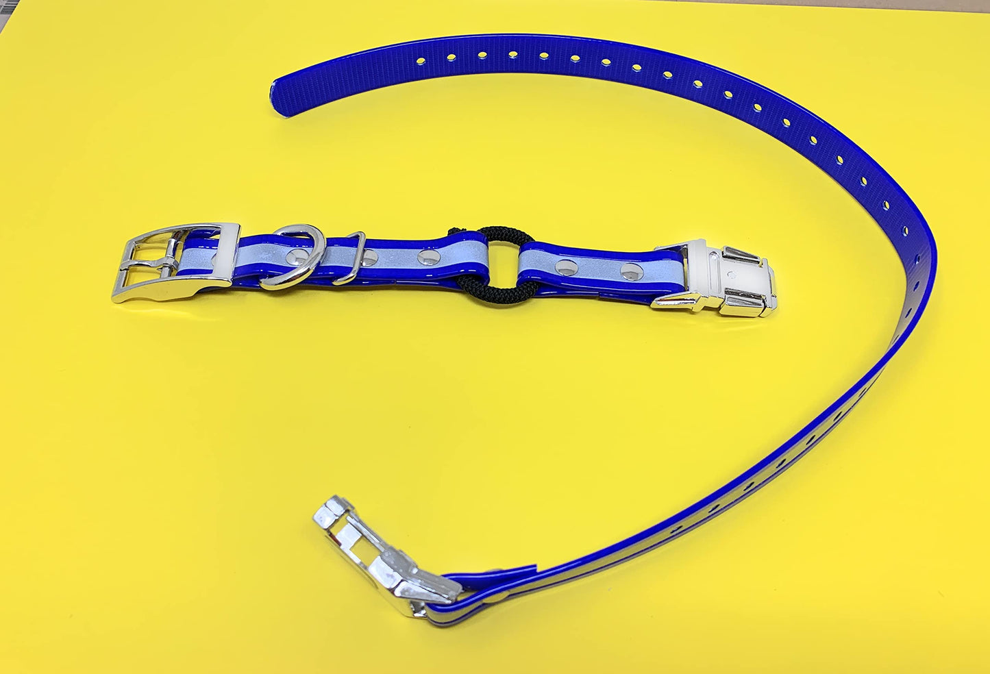 Zeus ECollar Replacement Strap Bungee DoubleBuckle MetalClasp 3/4"x28" Blue Reflective