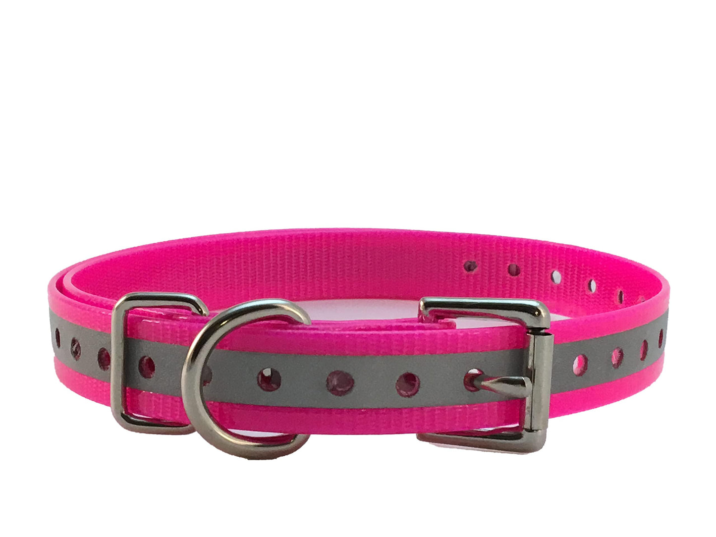 3/4 Inch Reflective High Flex Dog Roller Buckle Collar Straps (Green/Pink)