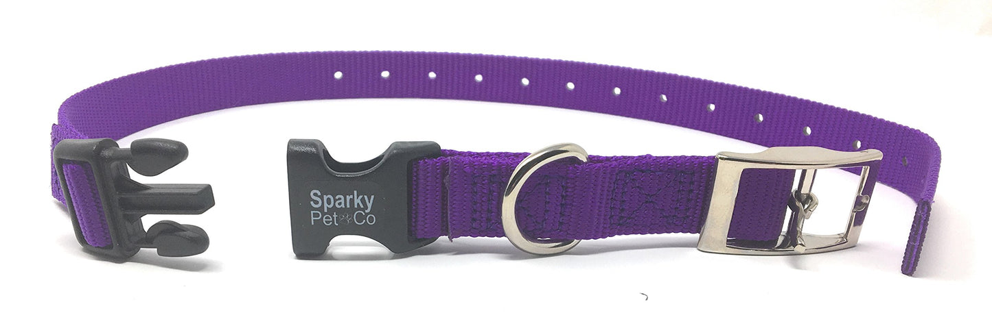 Sparky Pet Co - ECollar Replacement Strap - Double Buckle Dog Collar - Rugged Nylon - Adjustable - D Ring - Quick Release Metal Clasp - for Invisible Fence Systems - 3/4" x 21" - Purple