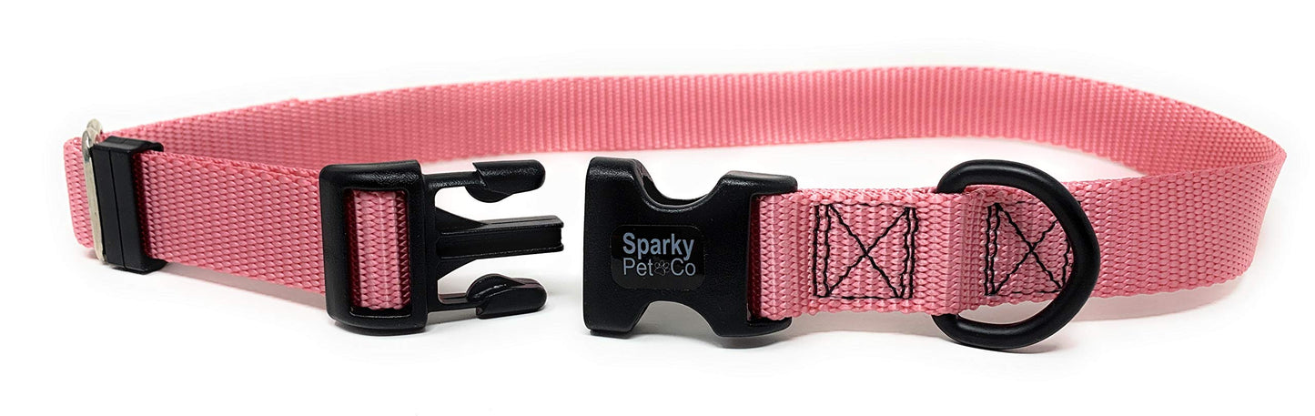 Sparky Pet Co 1" Universal Clip-N-Go Adjustable Nylon Dog Collars - Carnation Pink