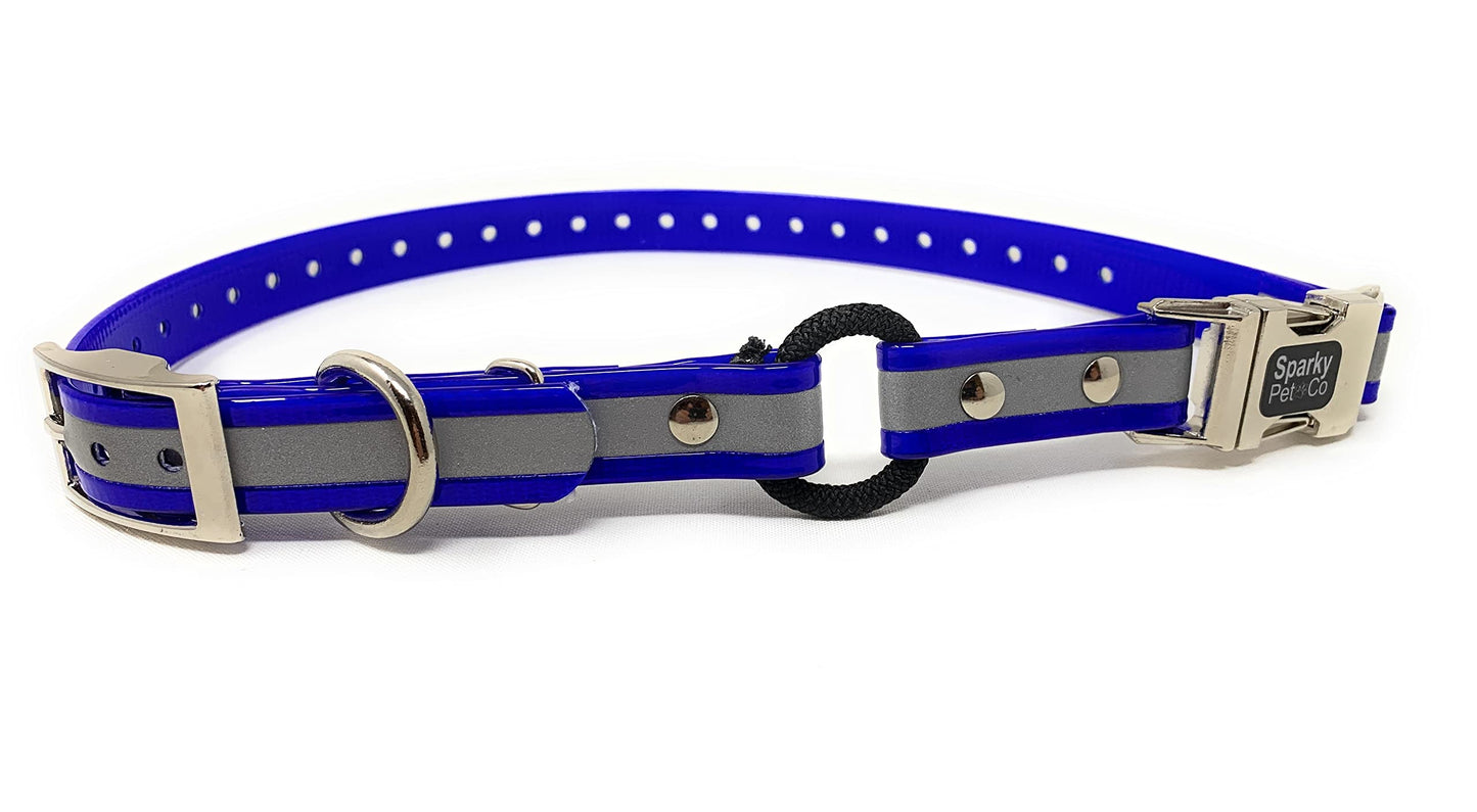 Zeus ECollar Replacement Strap Bungee DoubleBuckle MetalClasp 3/4"x28" Blue Reflective