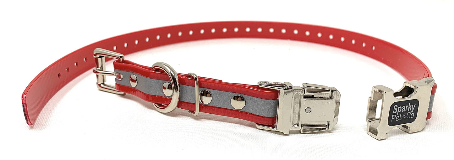 Zeus ECollar Replacement Strap Bungee Double Buckle MetalClasp 3/4"x28" Red Reflective