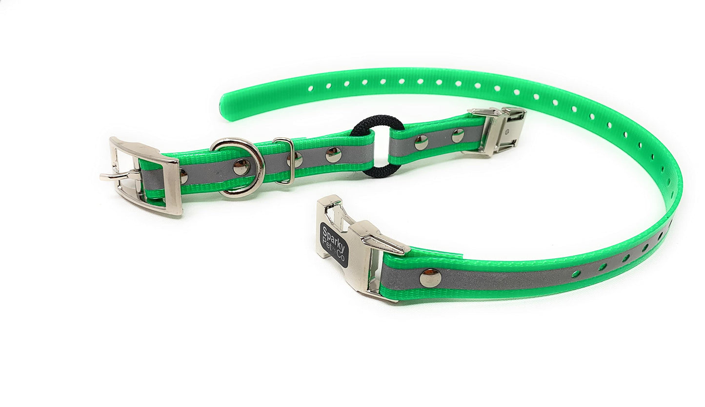 Sparky Pet Co - 3/4" Reflective Green Zeus ECollar Replacement Strap - Bungee Loop Dog Collar