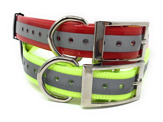 1" Heavy Duty Garmin 2 Square Buckle Replacement Collars, Refl Red & Refl Yellow