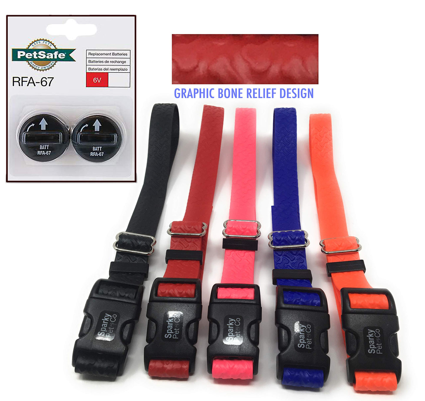 1" Solid Bone Embossed Dog Straps with 2 RFA 67D Batteries for YardMax