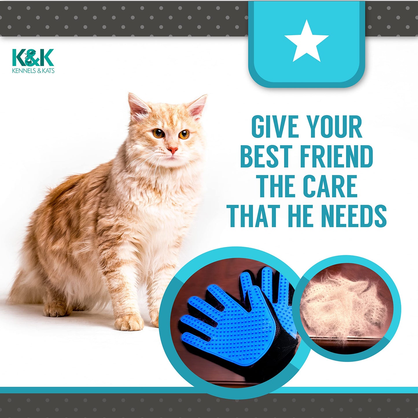 KENNELS & KATS Pet Grooming Gloves Deshedding Glove for Easy Mess-Free Grooming