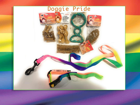 Pet Pride Rawhide Dog Treats, Knotted Bones, Braided Chews, Leash, and Collar Set (1" Width Leash and 18" -26" Collar)