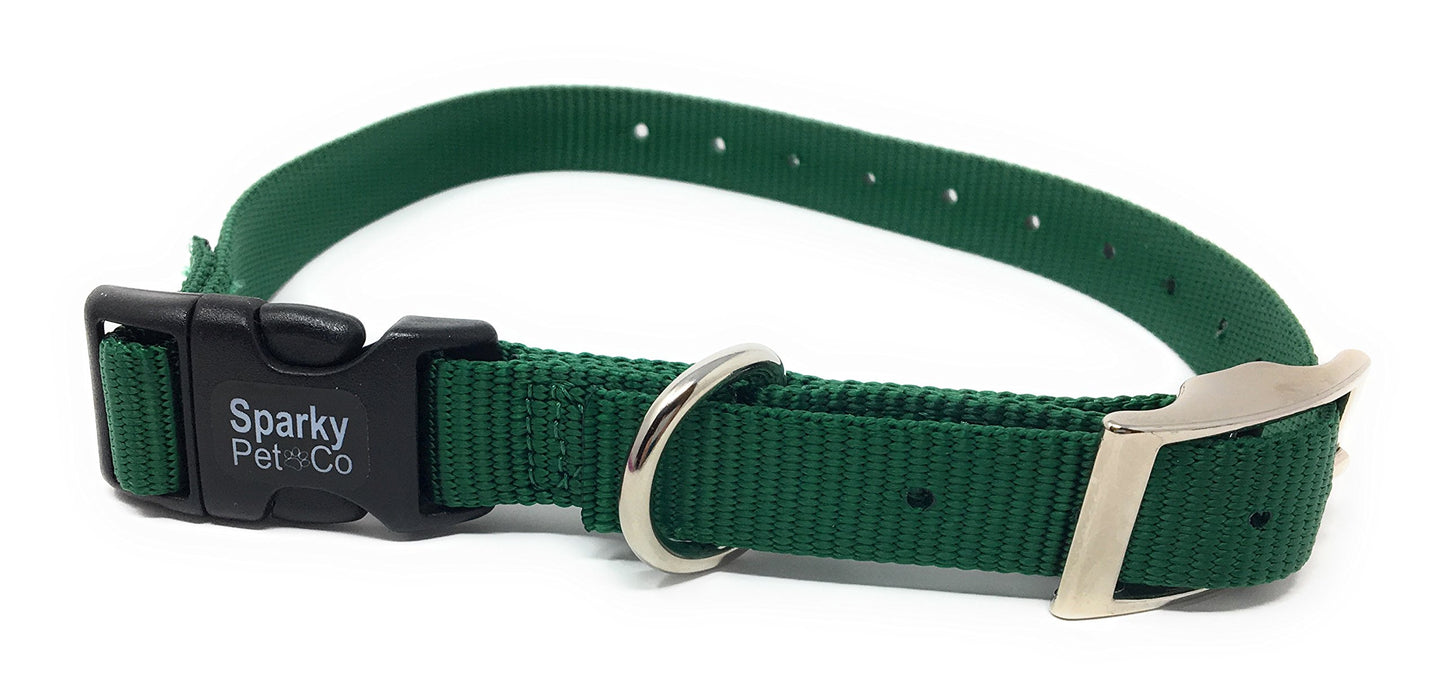 ECollar Replacement Strap Double Buckle Nylon Metal Clasp - 3/4" x 21" - Green