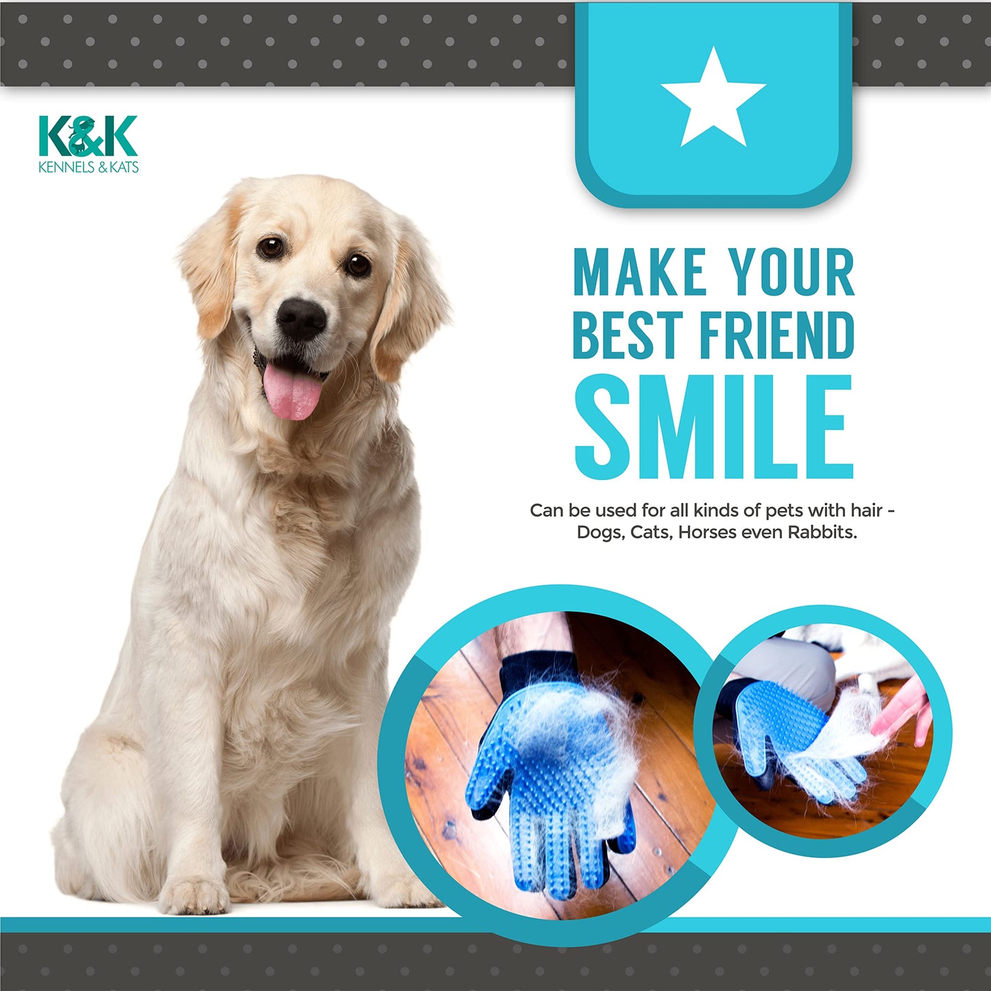 KENNELS & KATS Pet Grooming Gloves Deshedding Glove for Easy Mess-Free Grooming