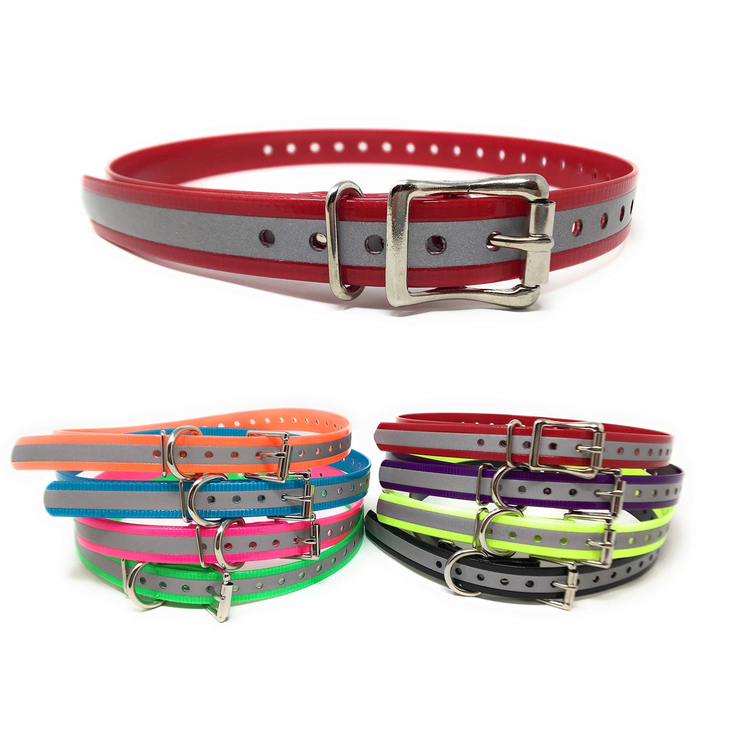 Reflective Red 3/4" Roller Buckle High Flex Replacement Dog Collar  E Collar Systems