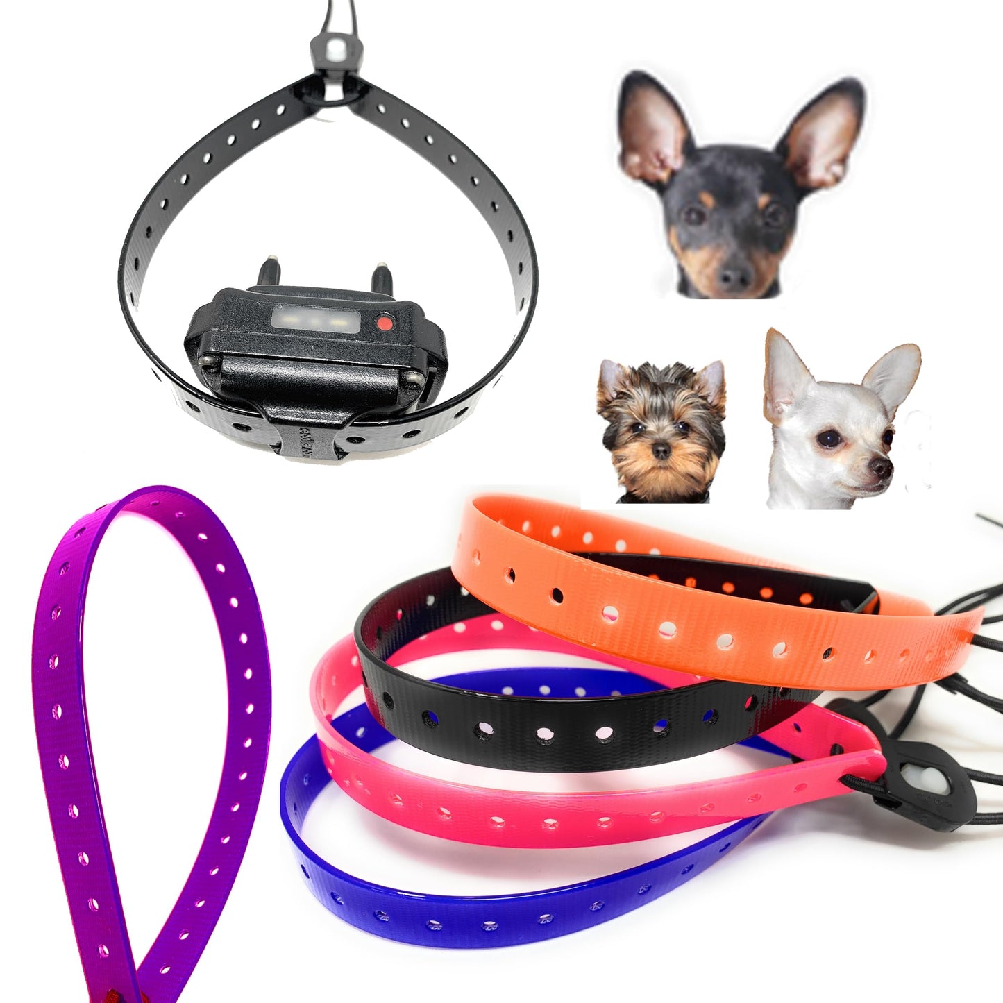 Small Neck Dog Replacement GPS ECOLLAR Adjustable Dog Bungee Multi Hole High (Orange/Red)