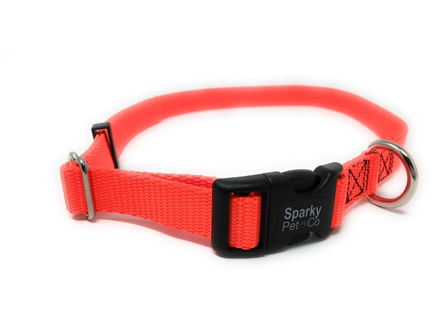 Sparky Pet Co 1" Universal Clip-N-Go Adjustable Nylon Dog Collars (Neon Orange)