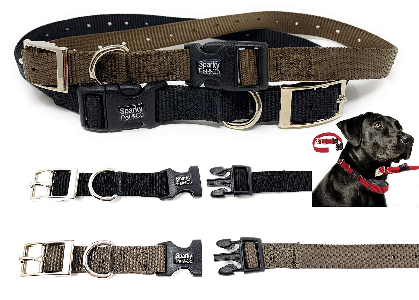 Nylon 1" Quick Snap Dog Collar, Black New