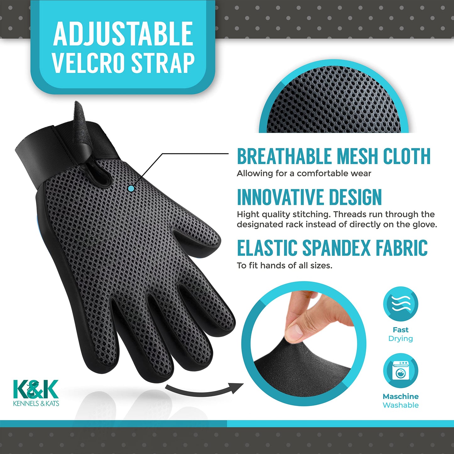 KENNELS & KATS Pet Grooming Gloves Deshedding Glove for Easy Mess-Free Grooming