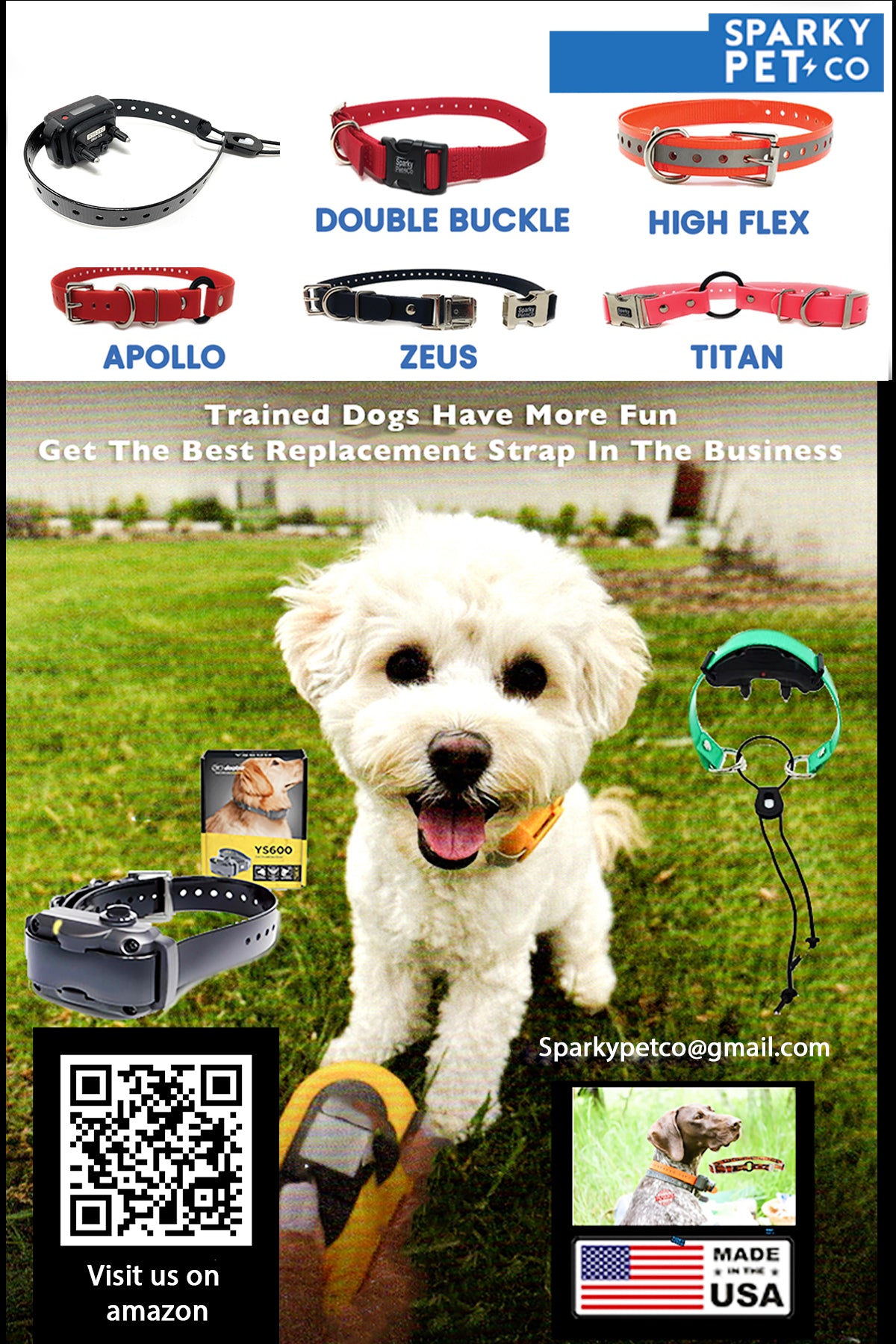 Sparky Pet Co 3/4" Solid Strap 2 Batteries YardMax,Stay+Play,Free to Roam,PetSaf