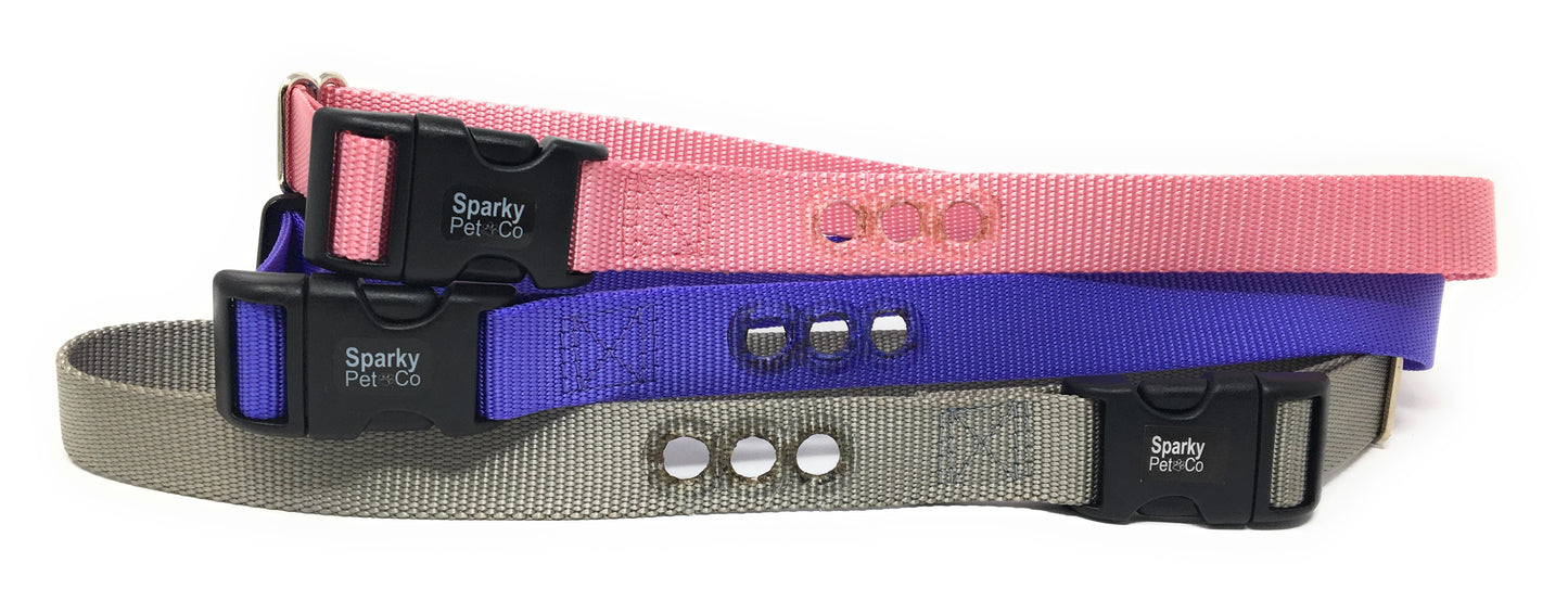Sparky Pet Co 1” Nylon 3-Hole Consecutive Dog Fence E-Collar Receiver Strap – Universal Fit for Bark Training Systems - Silver Grey