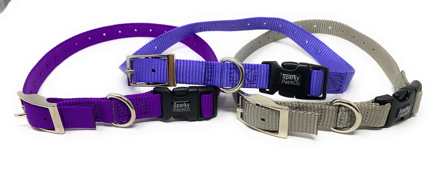 Sparky Pet Co 1" ECollar Replacement Strap - Black Buckle Dog Collar Solid Nylon Double Buckle