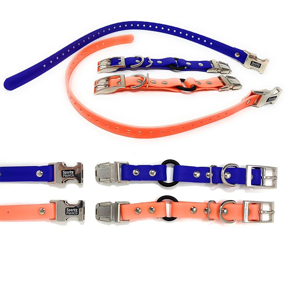 Sparky Pet Co - Zeus ECollar Replacement Strap - Bungee Loop Dog Collar - Waterproof Biothane - Adjustable - Double Buckle - Quick Snap Metal Clasp - for Invisible Fence Systems 1"x 30" Neon Orange