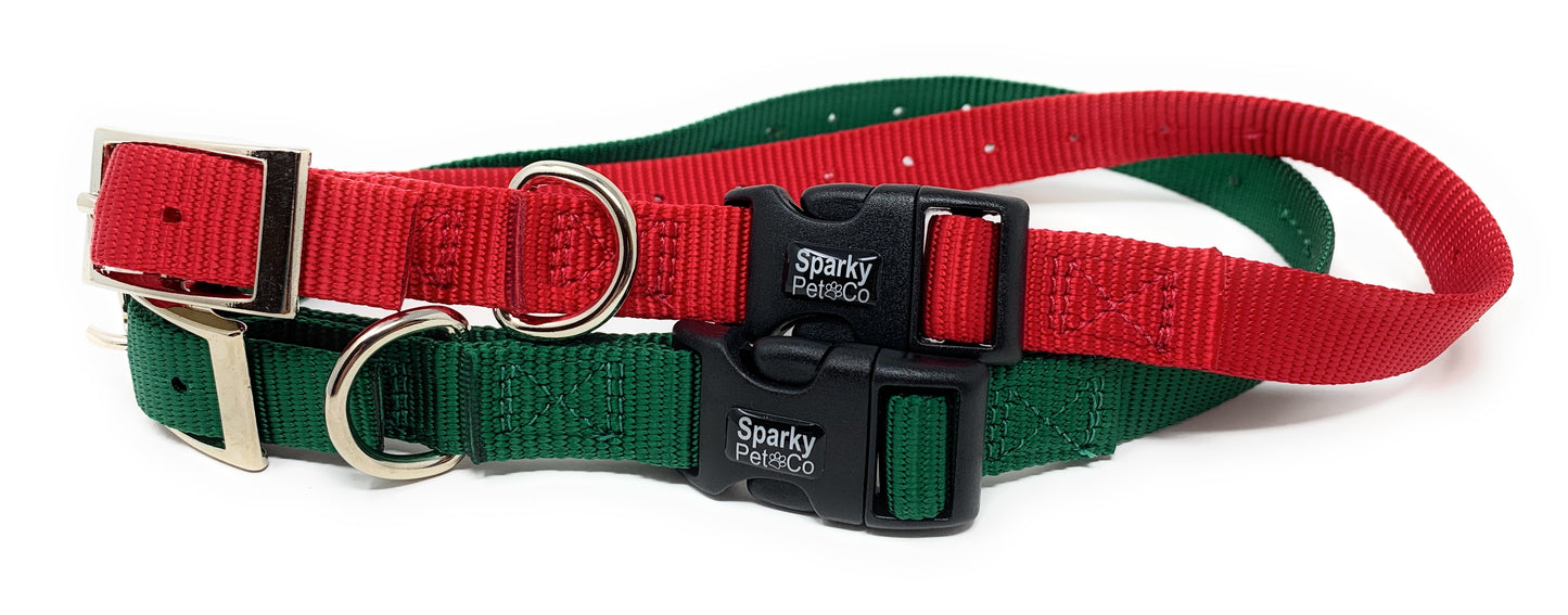 Sparky Pet Co - ECollar Replacement Strap - Easy Release Double Buckle Dog Collar - Rugged Nylon - Adjustable - D Ring - Quick Release Metal Clasp - for Invisible Fence Systems - 3/4" x 24"- Red