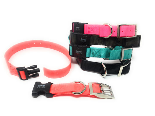 Sparky Pet Co 1" ECollar Replacement Strap - Black Buckle Dog Collar Solid Nylon Double Buckle