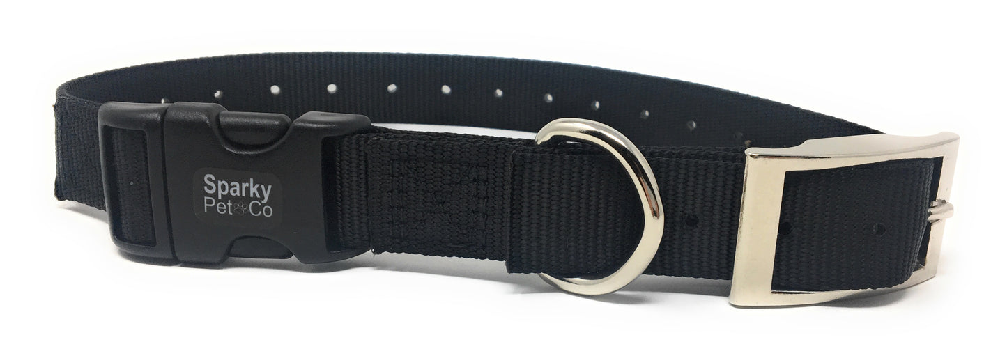 Sparky Pet Co 3/4" Collar Compatible Nylon Double Buckle Quick Snap - Black