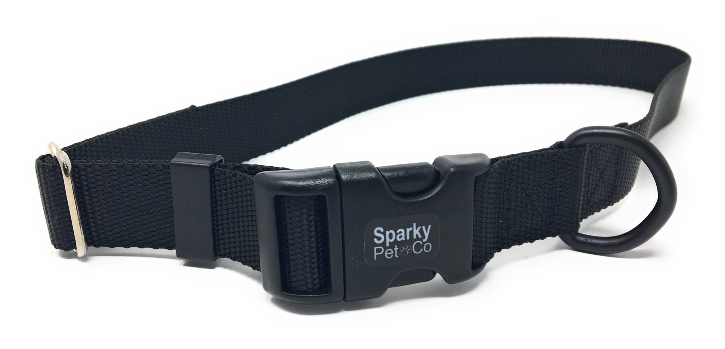 Sparky Pet Co 1 Inch E Collar Nylon Double Buckle Dog Strap, Black