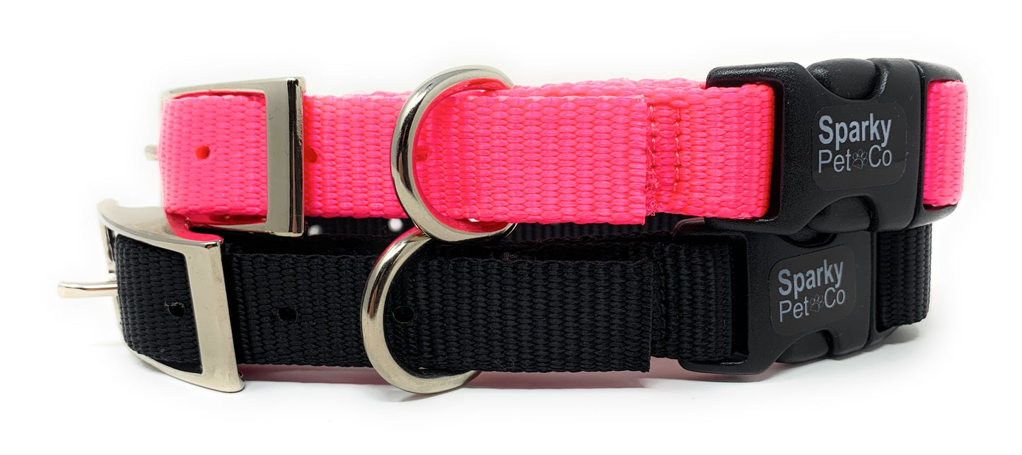 Sparky Pet Co 1" ECollar Replacement Strap Double Buckle Nylon Quick Release Metal Clasp - Pink