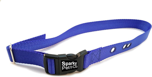 Sparky Pet Co ¾” Nylon E-Collar Replacement Strap – 3 Non-Consecutive Holes – Easy Release Buckle for Invisible Fence Systems - Blue