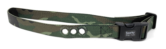 Sparky Pet Co 1” Nylon 3-Hole Consecutive Dog Fence E-Collar Receiver Strap – Universal Fit for Bar Training Systems  - Camo Green