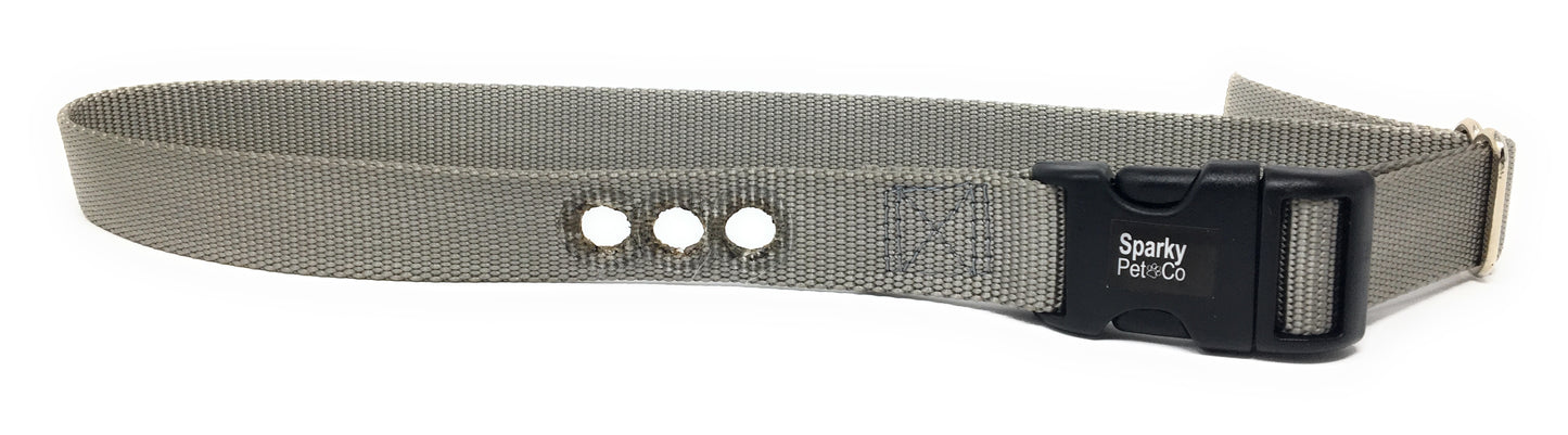 Sparky Pet Co 1” Nylon 3-Hole Consecutive Dog Fence E-Collar Receiver Strap – Universal Fit for Bark Training Systems - Silver Grey