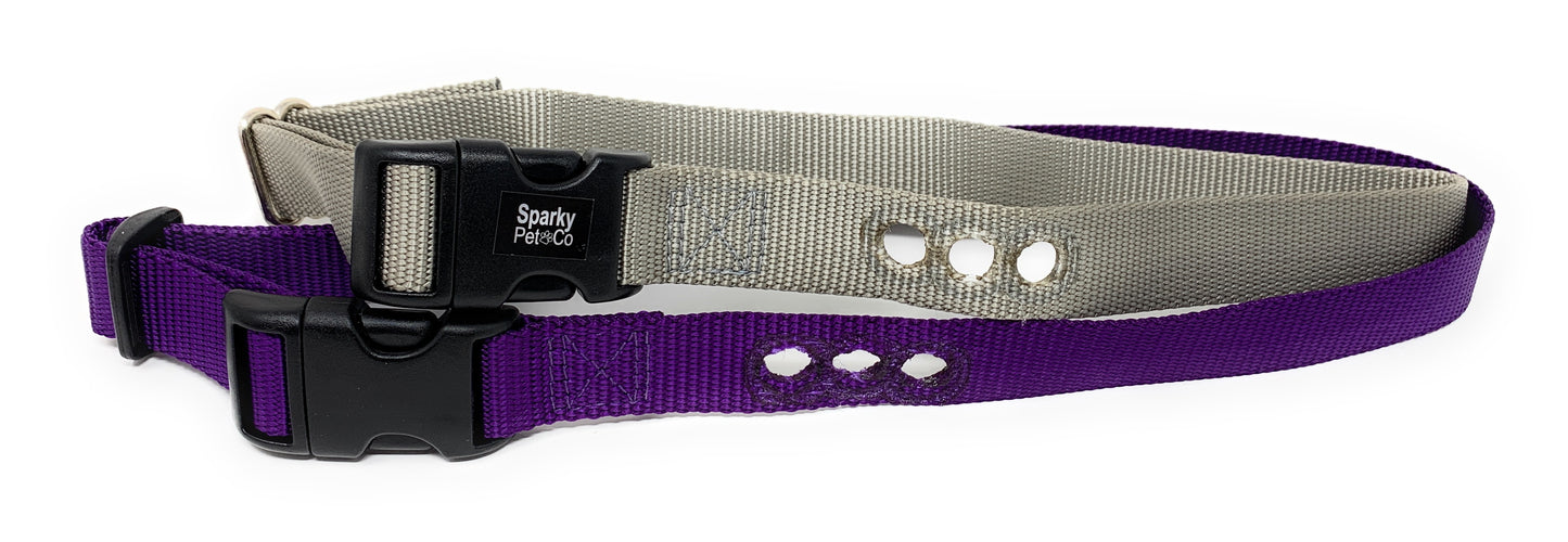 Sparky Pet Co 1” Nylon 3-Hole Consecutive Dog Fence E-Collar Receiver Strap – Universal Fit for Bark Training Systems - Silver Grey