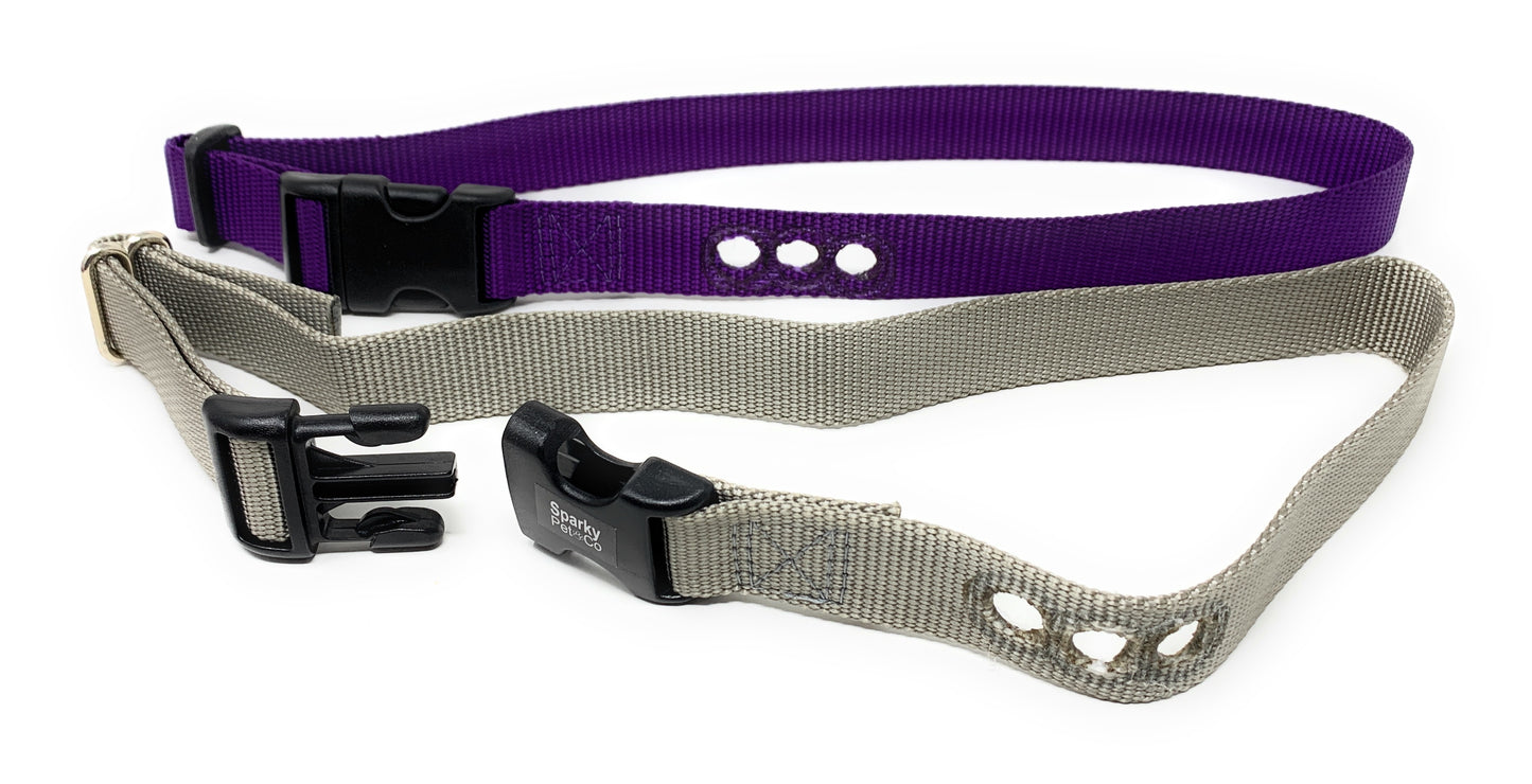 Sparky Pet Co 1” Nylon 3-Hole Consecutive Dog Fence E-Collar Receiver Strap – Universal Fit for Bark Training Systems - Silver Grey