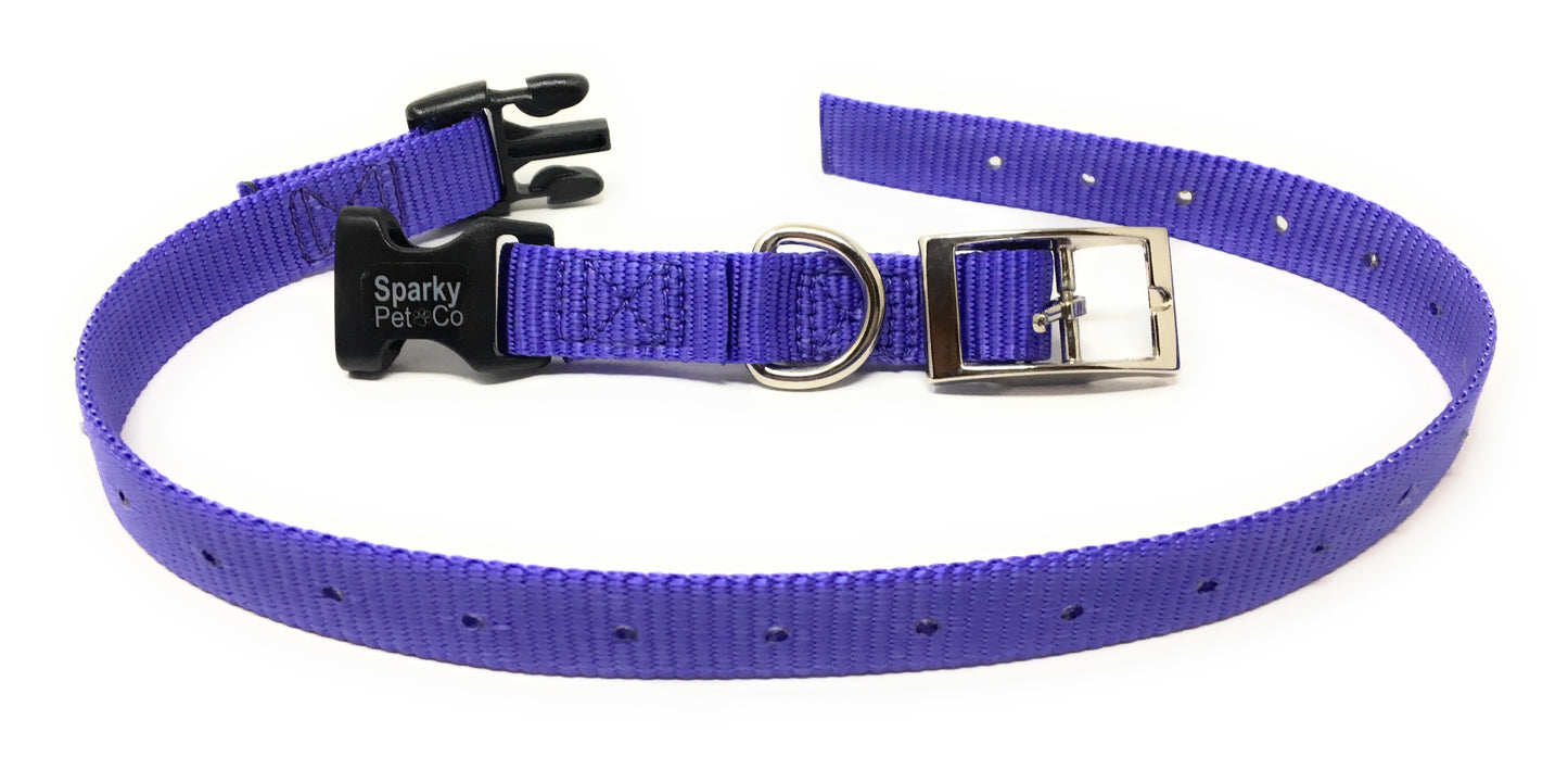 Sparky Pet Co 1" ECollar Replacement Strap - Black Buckle Dog Collar Solid Nylon Double Buckle