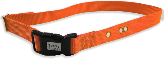 Sparky Pet Co 1” Nylon E-Collar Replacement Strap – 3 Non-Consecutive Holes – Heavy Duty Snap-Lock Buckle for Bark Fence Systems - Neon Orange