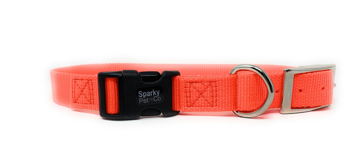 Sparky Pet Co 1" ECollar Replacement Strap - Black Buckle Dog Collar Solid Nylon Double Buckle