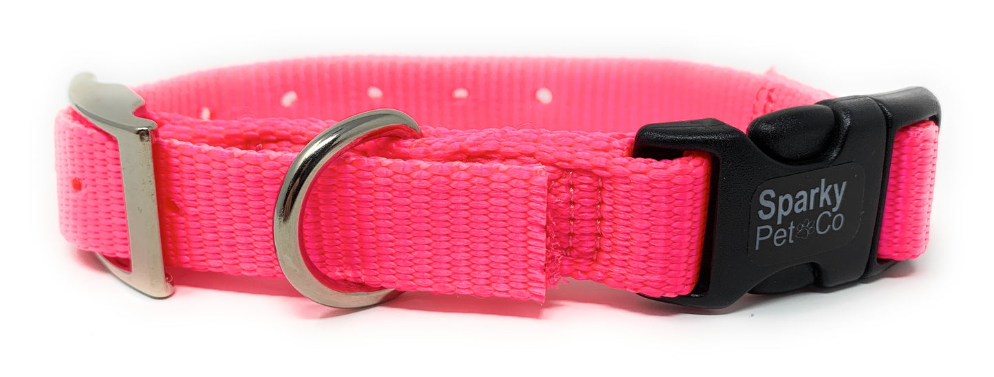 Sparky Pet Co 1" Nylon Double Buckle Replacement E Collar Dog Strap - Neon Pink