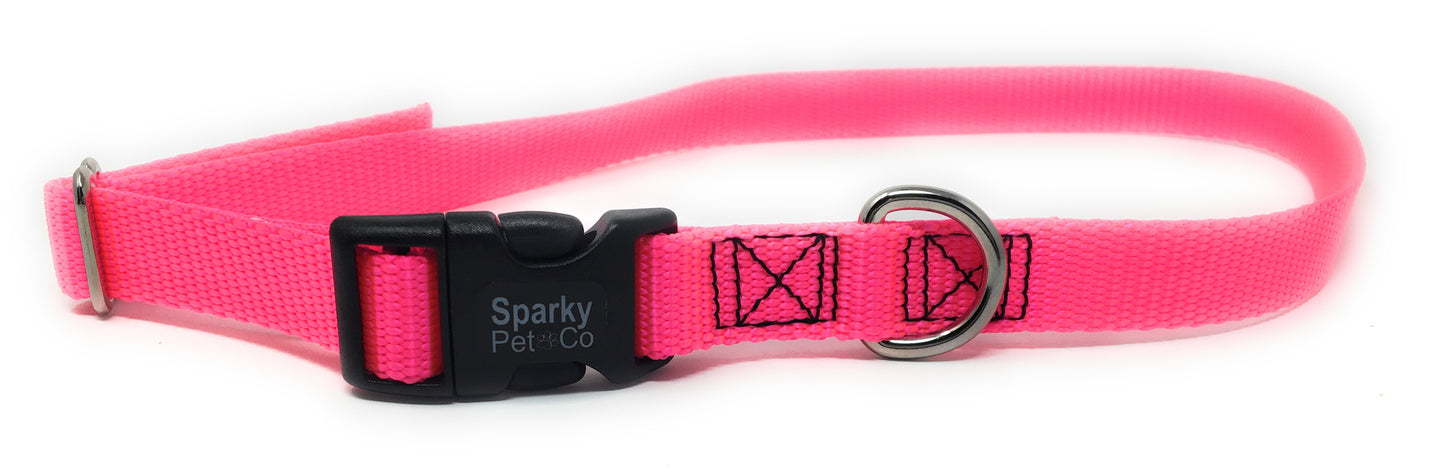 Sparky Pet Co 1" Nylon Double Buckle Replacement E Collar Dog Strap - Neon Pink