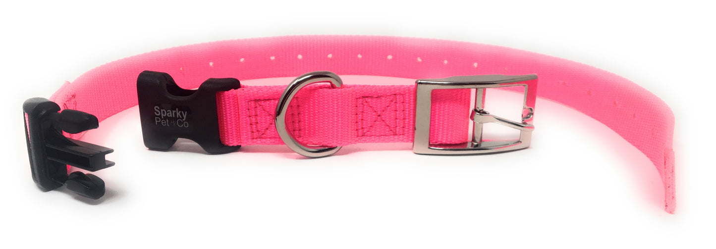 Sparky Pet Co 1" Nylon Double Buckle Replacement E Collar Dog Strap - Neon Pink