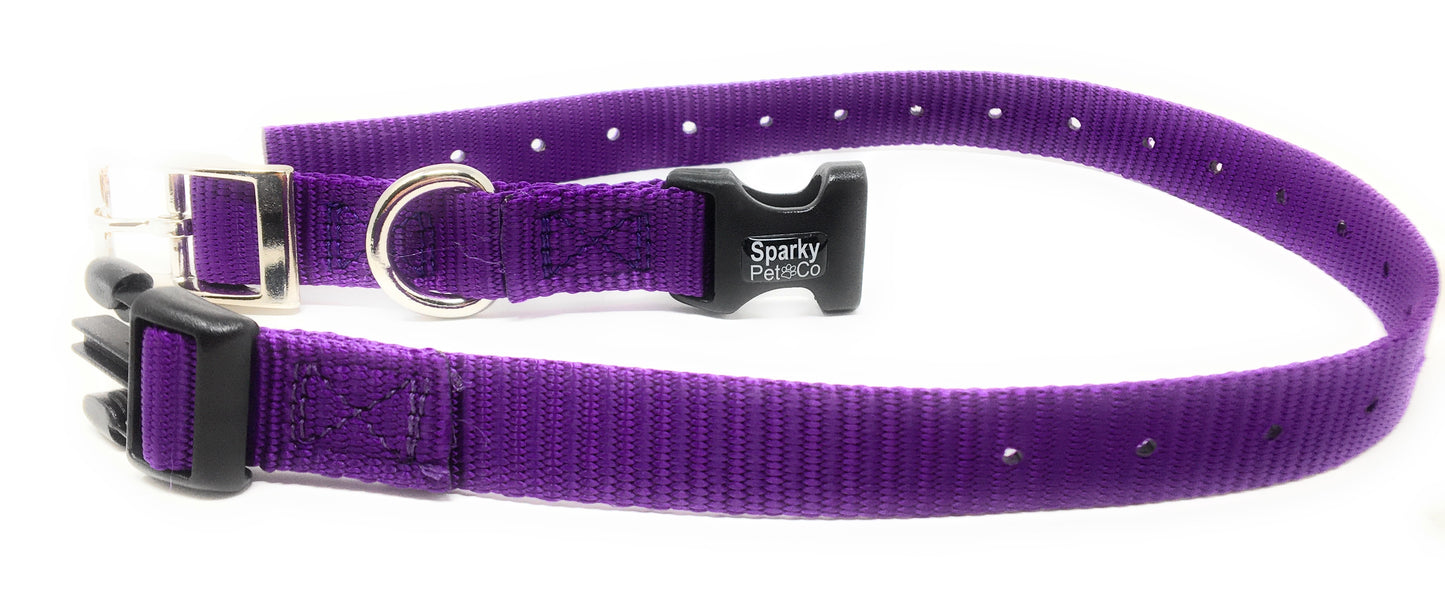 Sparky Pet Co - ECollar Replacement Strap - Double Buckle Dog Collar - Rugged Nylon - Adjustable - D Ring - Quick Release Metal Clasp - for Invisible Fence Systems - 3/4" x 21" - Purple