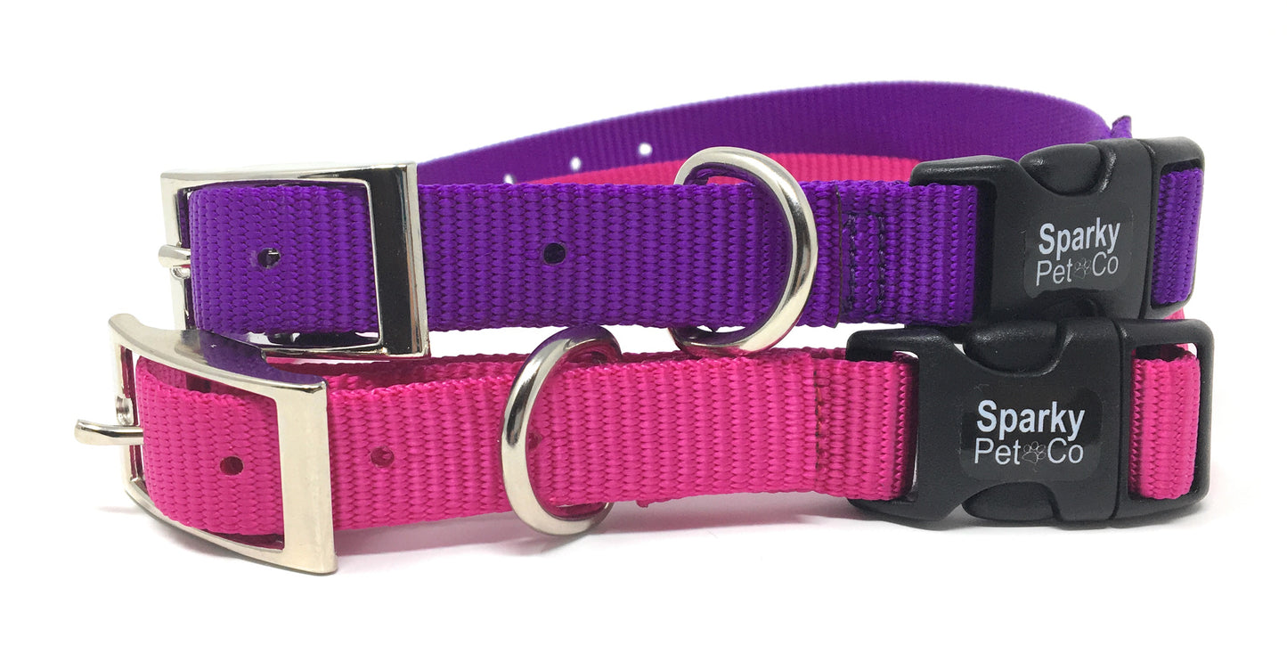 Sparky Pet Co - ECollar Replacement Strap - Double Buckle Dog Collar - Rugged Nylon - Adjustable - D Ring - Quick Release Metal Clasp - for Invisible Fence Systems - 3/4" x 21" - Purple